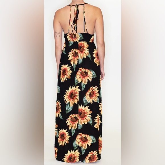 Timing Sunflower Halter Maxi Dress - Picture 3 of 4